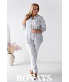 Koszula bawełniana Marine w paski w rozmiarach plus size – wygodna, naturalna, elegancka koszula z rękawem 3/4