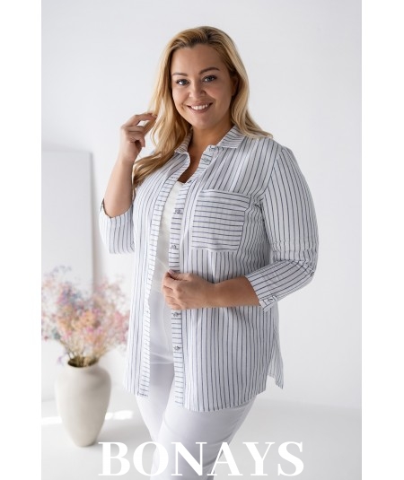 Koszula bawełniana Marine w paski w rozmiarach plus size – wygodna, naturalna, elegancka koszula z rękawem 3/4