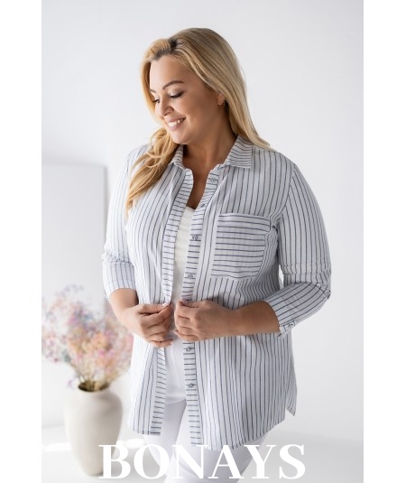 Koszula bawełniana Marine w paski w rozmiarach plus size – wygodna, naturalna, elegancka koszula z rękawem 3/4