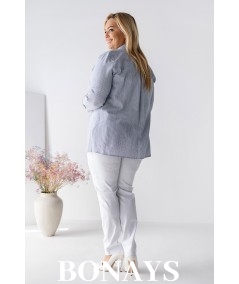 Bawełniana koszula w drobne niebieskie paski z kołnierzykiem Plus Size Marine