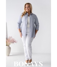 Bawełniana koszula w drobne niebieskie paski z kołnierzykiem Plus Size Marine