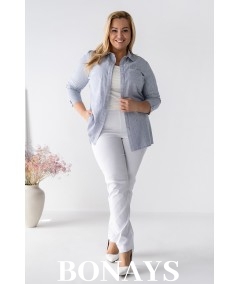 Bawełniana koszula w drobne niebieskie paski z kołnierzykiem Plus Size Marine