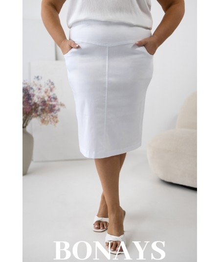 Ołówkowa Spódnica plus size z bengaliny biała Betty