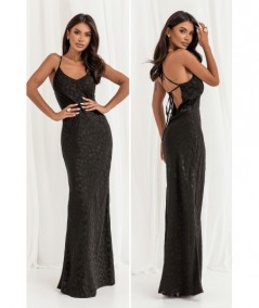 Bieliźniana Długa sukienka z odkrytymi plecami i wiązaniem w cętki