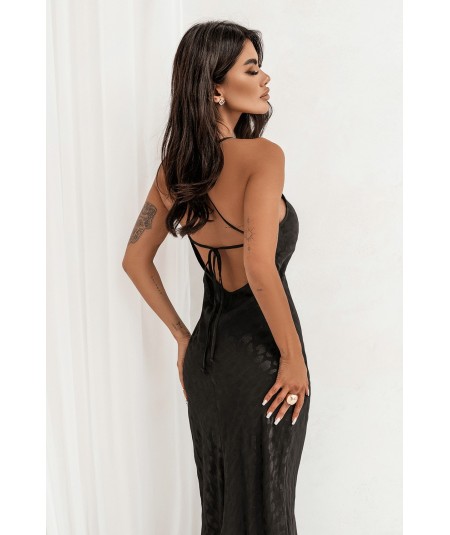 Bieliźniana Długa sukienka z odkrytymi plecami i wiązaniem w cętki