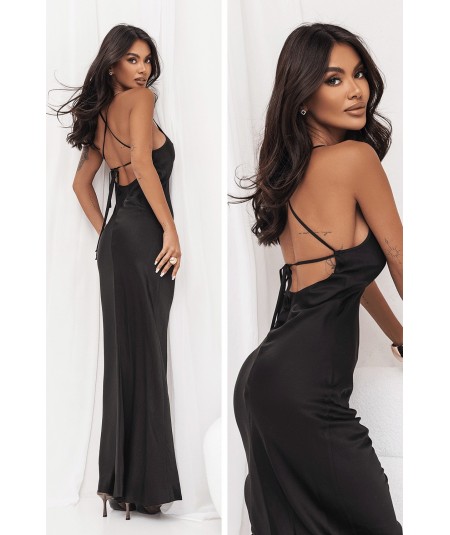 Bieliźniana Długa sukienka z odkrytymi plecami i wiązaniem czarna Lisa