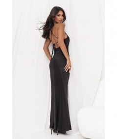 Bieliźniana Długa sukienka z odkrytymi plecami i wiązaniem czarna Lisa