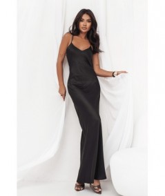 Bieliźniana Długa sukienka z odkrytymi plecami i wiązaniem czarna Lisa