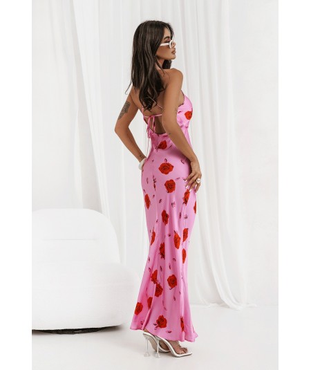 Bieliźniana Długa sukienka z odkrytymi plecami i wiązaniem w róże Lisa