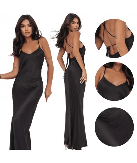 Bieliźniana Długa sukienka z odkrytymi plecami i wiązaniem czarna Lisa