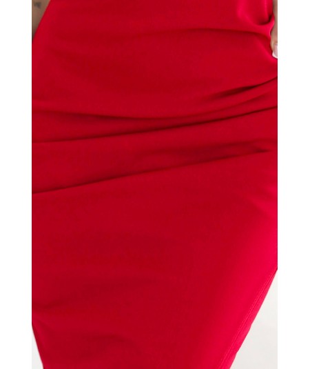 Czerwona Sukienka midi z odkrytymi ramionami i dekoltem serce Callie