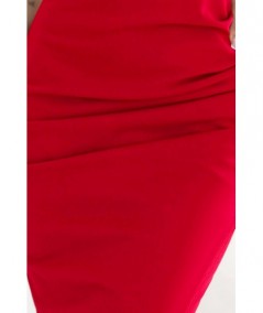 Czerwona Sukienka midi z odkrytymi ramionami i dekoltem serce Callie