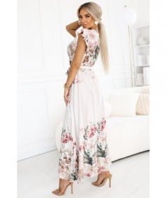 Satynowa sukienka maxi z dekoltem i kwiatowym ombre w stylu boho LEILA