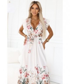 Satynowa sukienka maxi z dekoltem i kwiatowym ombre w stylu boho LEILA