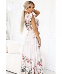 Satynowa sukienka maxi z dekoltem i kwiatowym ombre w stylu boho LEILA