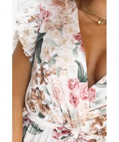 Satynowa sukienka maxi z dekoltem i kwiatowym ombre w stylu boho LEILA