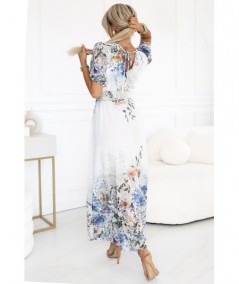 Błękitna zwiewna sukienka MAXI w kwiaty kopertowy dekolt Celina
