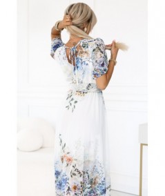 Błękitna zwiewna sukienka MAXI w kwiaty kopertowy dekolt Celina