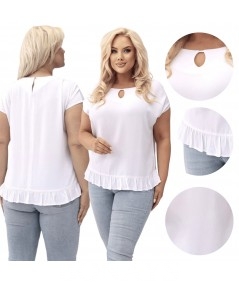 Aniela - Bluzka kimono plus size z falbanką i dekoltem łezką kolor biały
