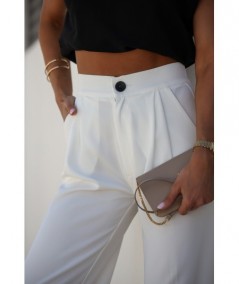 Szerokie kremowe spodnie z gumą w pasie Bahari palazzo