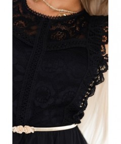 Czarna krótka sukienka z koronką i tiulową podszewką Greta