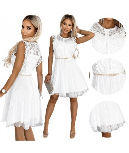 Biała krótka sukienka z koronką i tiulową podszewką Greta
