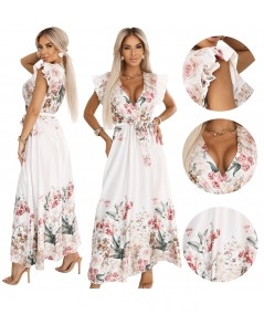 Satynowa sukienka maxi z dekoltem i kwiatowym ombre w stylu boho LEILA