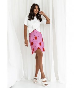 Różowa spódnica mini z gumką i wysokim stanem Lisse w róże