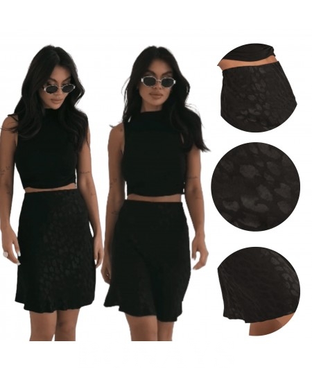 Czarna spódnica mini z gumką i wysokim stanem w cętki Lisse