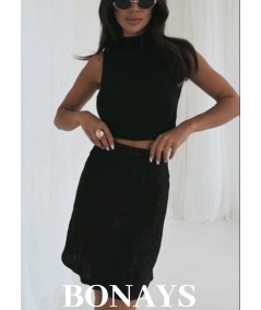 Czarna spódnica mini z gumką i wysokim stanem w cętki Lisse