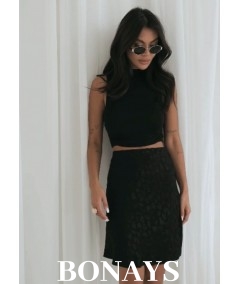 Czarna spódnica mini z gumką i wysokim stanem w cętki Lisse