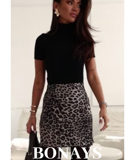 Spódniczka mini w panterkę z satynowym wykończeniem LISSE