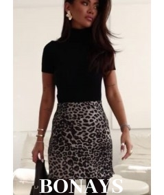 Spódniczka mini w panterkę z satynowym wykończeniem LISSE