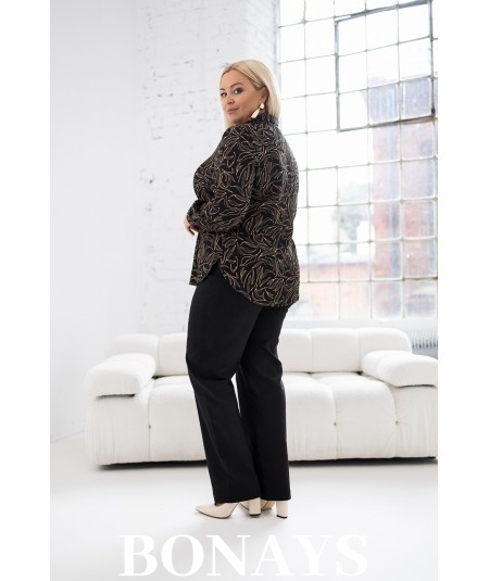Koszula Plus size z wyszczuplającym wzorkiem liści na czarnym tle