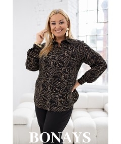 Koszula Plus size z wyszczuplającym wzorkiem liści na czarnym tle