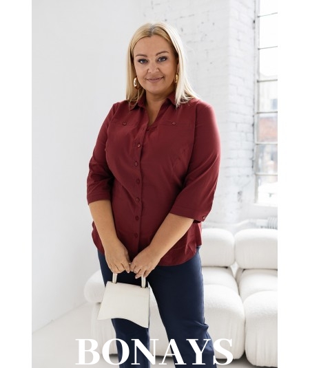 Elegancka klasyczna koszula bordowa w rozmiarach Plus Size