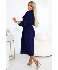 Sukienka typu Szmizjerka midi ze złotymi guzikami i wiązaniem granatowa