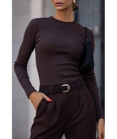 Czekoladowe szerokie spodnie typu Kuloty z kieszeniami FINE