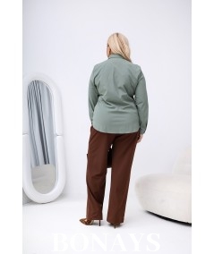 Gładka elegancka koszula damska z kołnierzykiem miętowa Plus Size