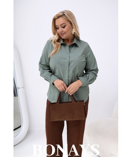 Gładka elegancka koszula damska z kołnierzykiem miętowa Plus Size