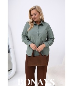 Gładka elegancka koszula damska z kołnierzykiem miętowa Plus Size