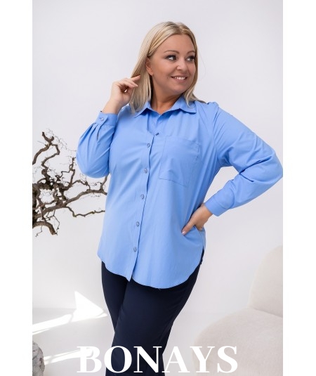 Błękitna elegancka koszula damska z kołnierzykiem Plus Size