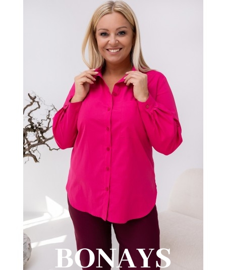 Różowa elegancka koszula damska z kołnierzykiem Plus Size