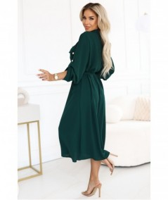 Sukienka typu Szmizjerka midi ze złotymi guzikami i wiązaniem ciemna zieleń
