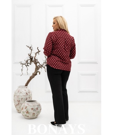Casualowa bluzka z kokardą Amelia w groszek - bordowa