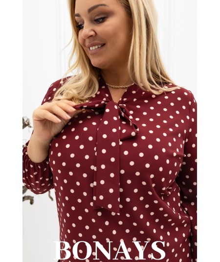 Casualowa bluzka z kokardą Amelia w groszek - bordowa