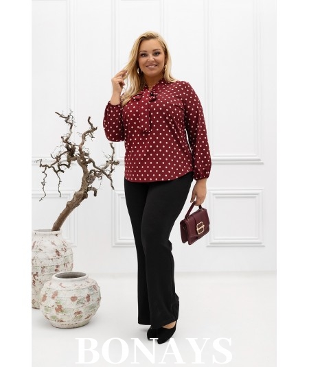 Casualowa bluzka z kokardą Amelia w groszek - bordowa