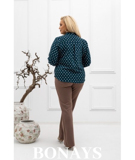 Casualowa bluzka z kokardą Amelia w groszek - zielona