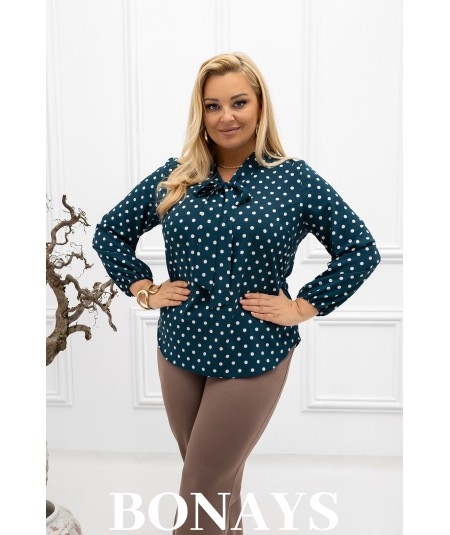 Casualowa bluzka z kokardą Amelia w groszek - zielona