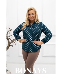 Casualowa bluzka z kokardą Amelia w groszek - zielona